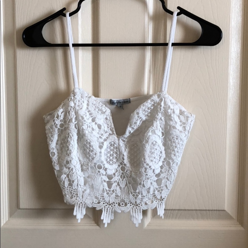 White crocheted cropped tank top